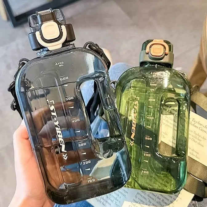 ST-YIBEN 750ML Portable Flat Water Bottle With Carrying Strap