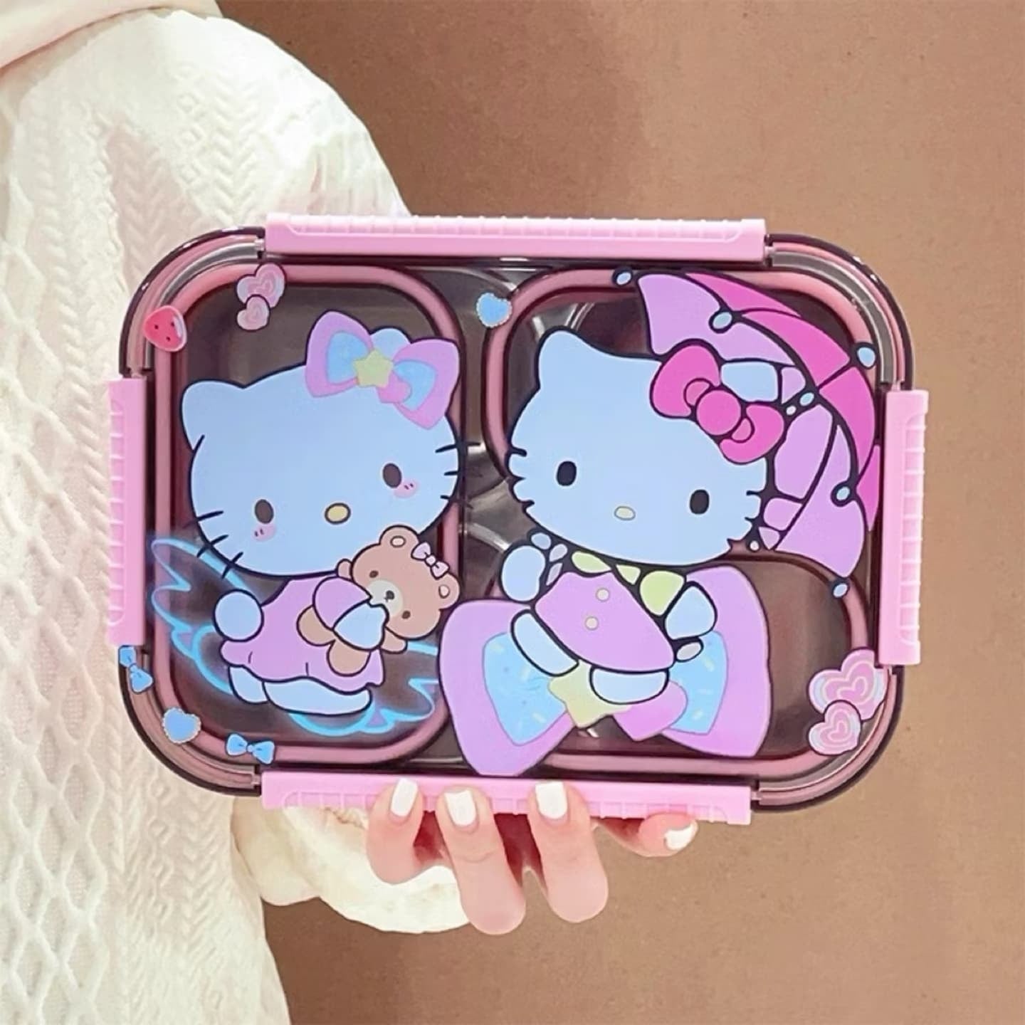 Hello Kitty 2-Compartment SUS304 Stainless Steel Kids Lunch Box