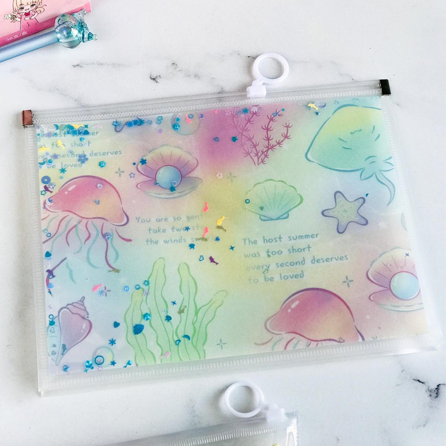 Ocean Glitter Zipper Pouch