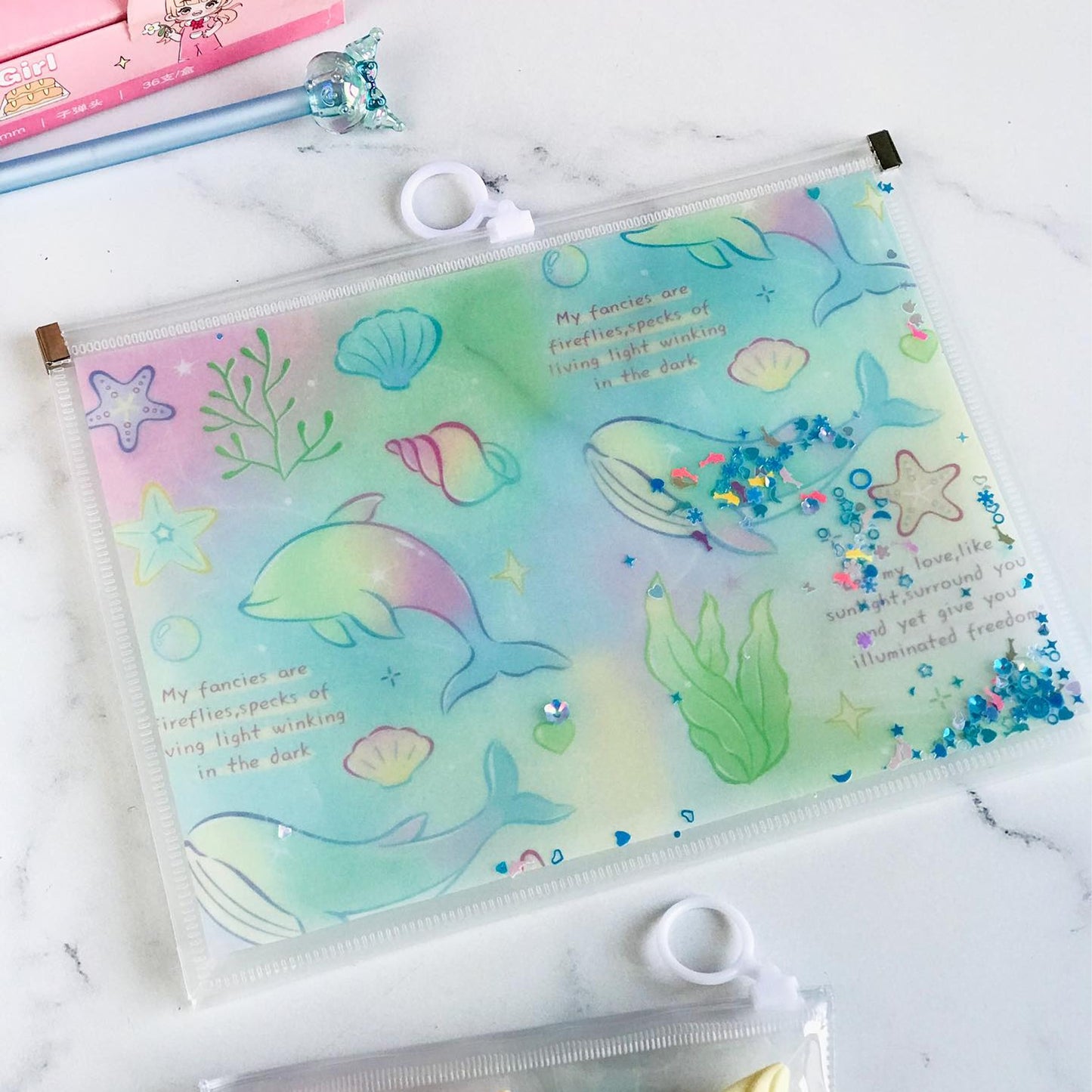 Ocean Glitter Zipper Pouch