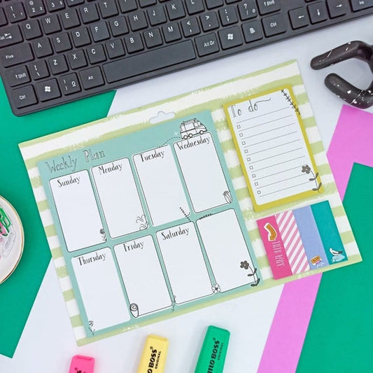 Weekly Productivity Planner & To Do List + Sticky Note Set