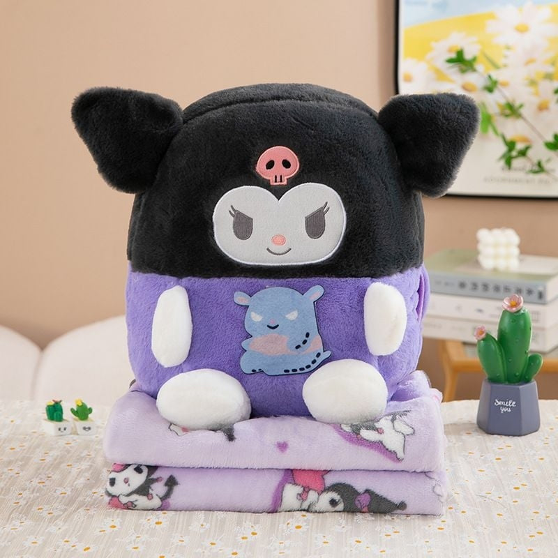 Kuromi Kawaii 2-In-1 Plush Pillow & Travel Blanket
